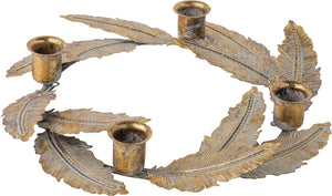 Verdigris/Gold Metal Feathers Candle Ring