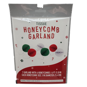 Honeycomb Ball Party Garland- Red Green and White