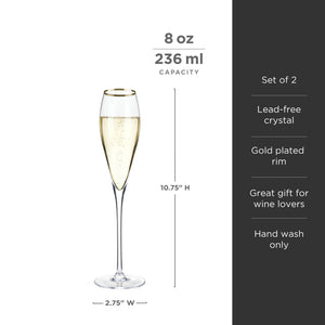 Gold-Rimmed Crystal Champagne Flutes Set of 2