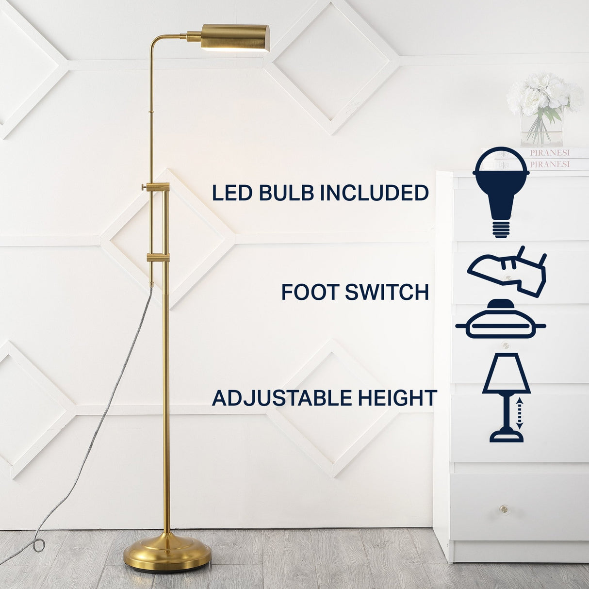 Zinnia industrial minimalist height - adjustable iron pharmacy led floor lamp - Tuesday Morning - Floor Lamps