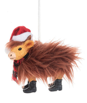 Fluffy Highland Cow Christmas Ornament