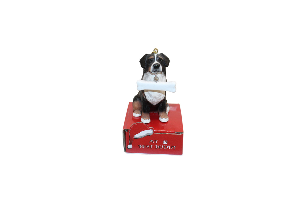 Bernese Mountain Dog with Bone Ornament