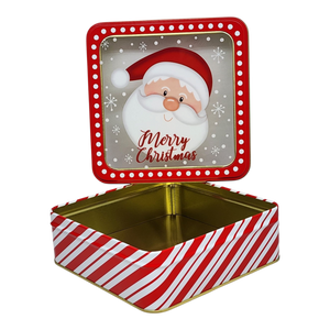 Square Cookie Tin with Window - Merry Christmas Santa Face