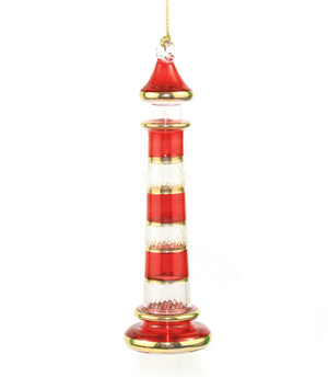 The Egyptian Glass Red & White Striped Lighthouse Ornament