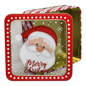 Square Cookie Tin with Window - Merry Christmas Santa Face
