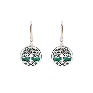 Green Malachite Sterling Silver Tree of Life Drop Earrings