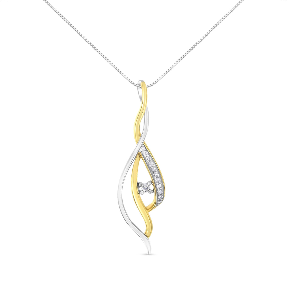 10K Yellow And White Gold Round Cut Diamond Accent Cascade 18" Pendant Necklace (J-K Color, I2-I3 Clarity) - Tuesday Morning-Pendant Necklace