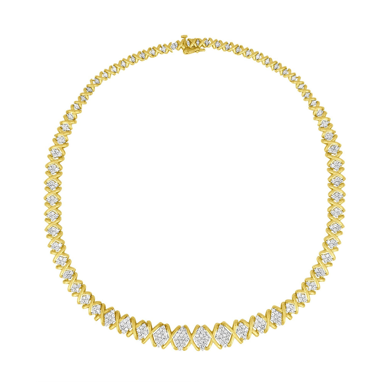 10K Yellow Gold 4 Cttw Brilliant Round-Cut Diamond Graduating Riviera Statement Necklace (H-I Color, I2-I3 Clarity) - Tuesday Morning-Necklaces