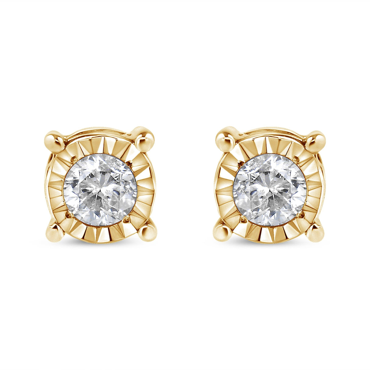 10K Yellow Gold Over .925 Sterling Silver 1/5 Cttw Round Near Colorless Diamond Miracle-Set Stud Earrings (J-K Color, I2-I3 Clarity) - Tuesday Morning-Stud Earrings