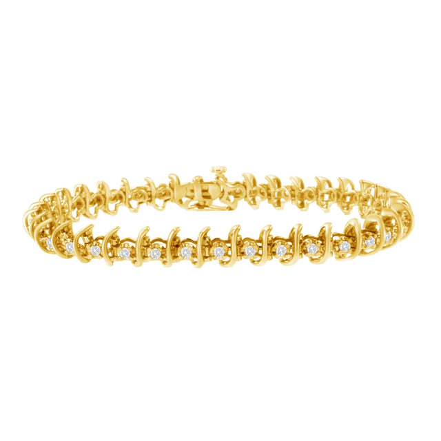 10Kt Yellow Gold Plated .925 Sterling Silver 1 Cttw Prong-Set Diamond Link Bracelet (J-K, I1-I2) - 7.5" - Tuesday Morning-Bracelets