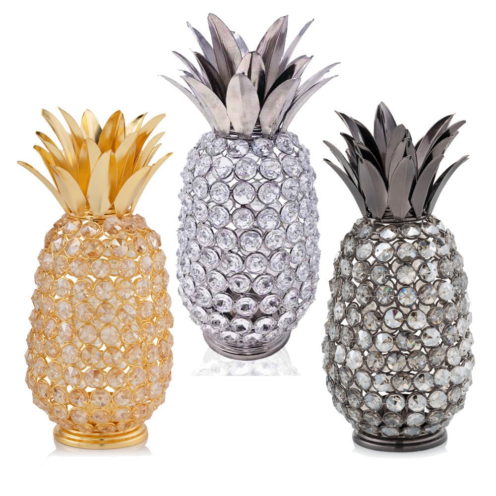 11" Faux Crystal Black And Nickel Pineapple Sculpture - Tuesday Morning-Sculptures