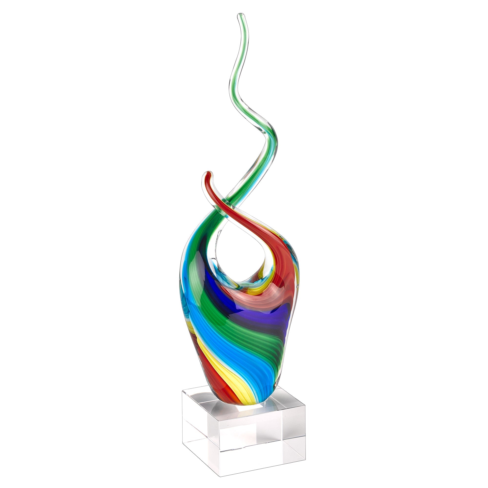 11-Multicolor-Art-Glass-Abstract-Centerpiece-On-Crystal-Base-Sculptures-&-Statues