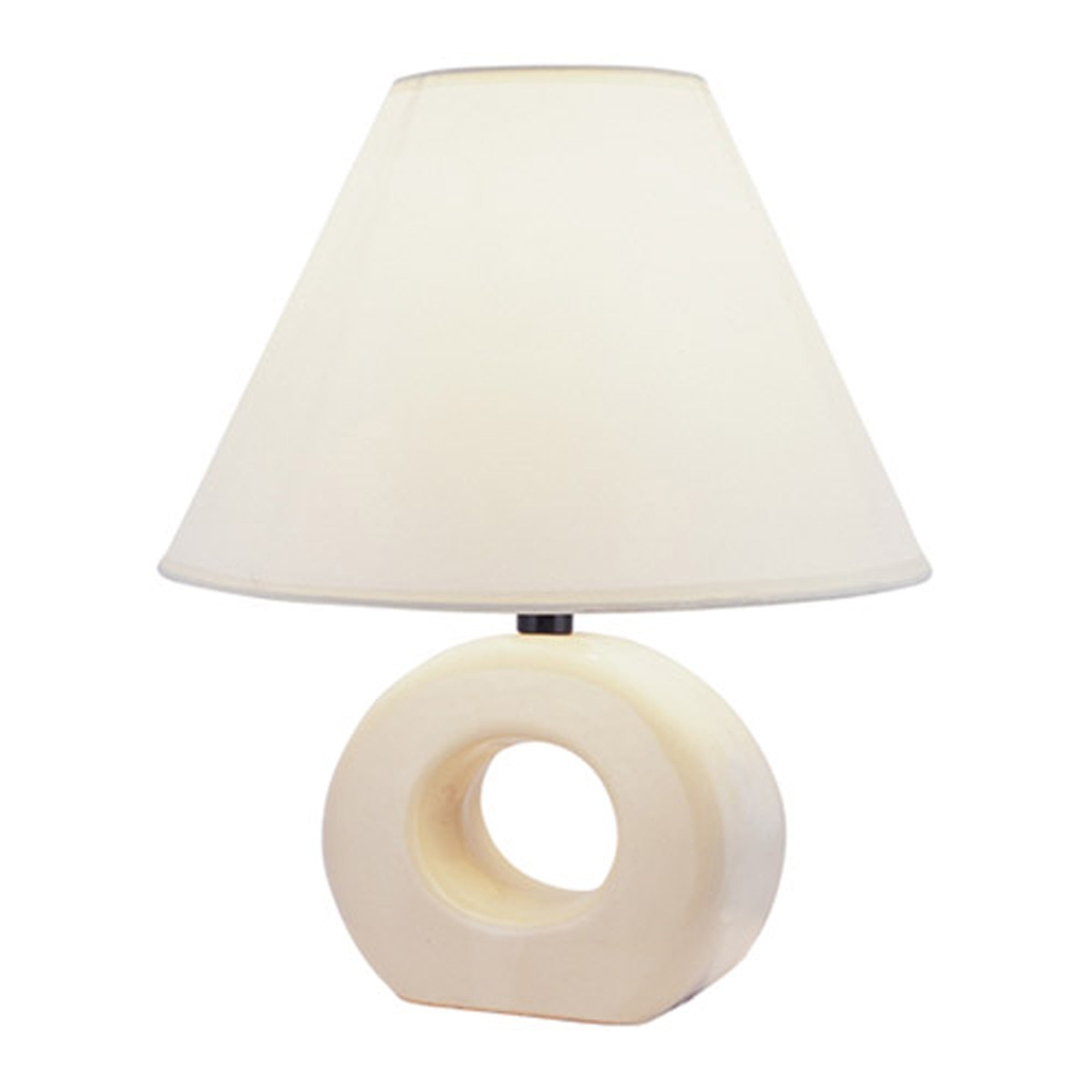 12" Beige Ceramic Bedside Table Lamp With White Empire Shade - Tuesday Morning-Table Lamps