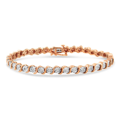 14K Rose Gold Plated .925 Sterling Silver 1/4 Cttw Diamond Round Miracle Plate And "S" Link Tennis Bracelet (I-J Color, I2- I3 Clarity) - 7" - Tuesday Morning-Tennis Bracelets