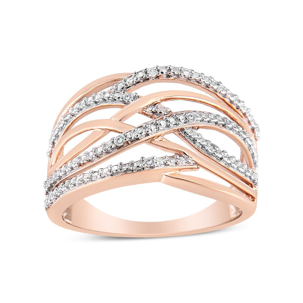 14K Rose Gold Plated .925 Sterling Silver Diamond Accent Crossover Ring (I-J Color, I2-I3 Clarity) - Ring Size 8 - Tuesday Morning-Rings