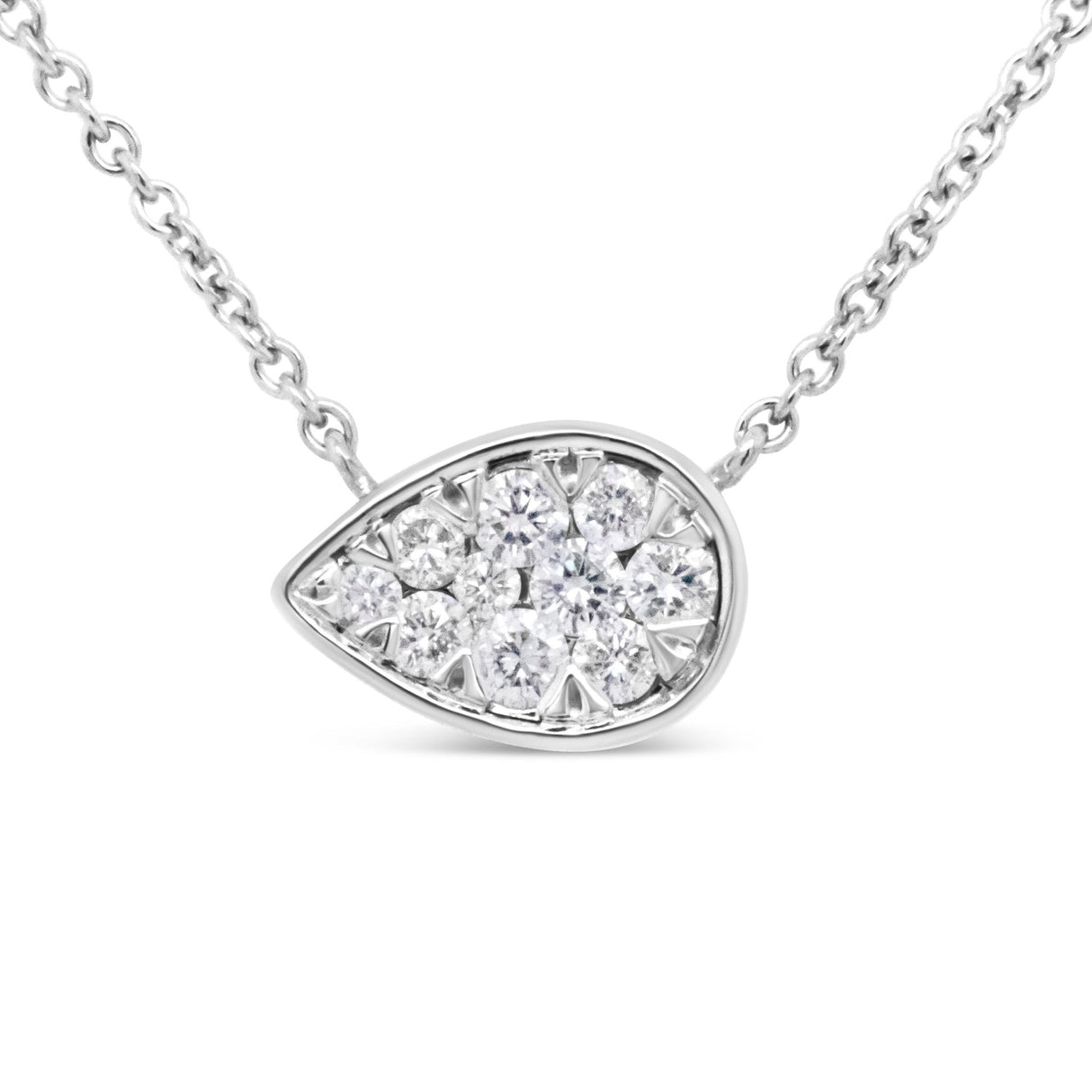14K White Gold 1/4 Cttw Round Diamond Composite Teardrop Shape 18" Pendant Necklace - (G-H Color, Si2-I1 Clarity) - Tuesday Morning-Pendant Necklace