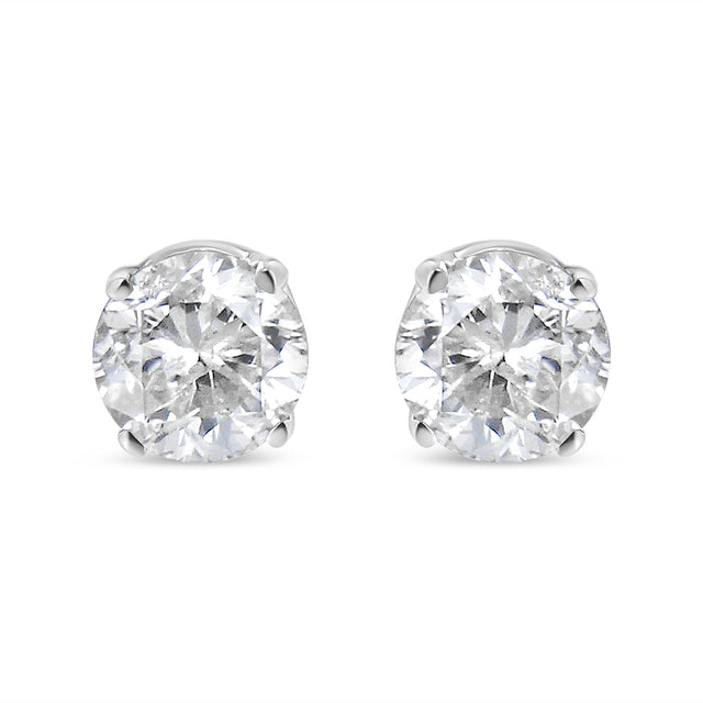 14K White Gold 3/4 Cttw Round Brilliant-Cut Near Colorless Diamond Classic 4-Prong Stud Earrings (H-I Color, Si1-Si2 Clarity) - Tuesday Morning-Stud Earrings