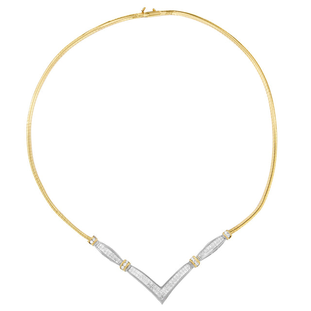 14K Yellow And White Gold 2.00 Cttw Round And Princess-Cut Diamond 'V' Shape Statement Necklace (H-I Color, Si2-I1 Clarity) - 18" - Tuesday Morning-Necklaces