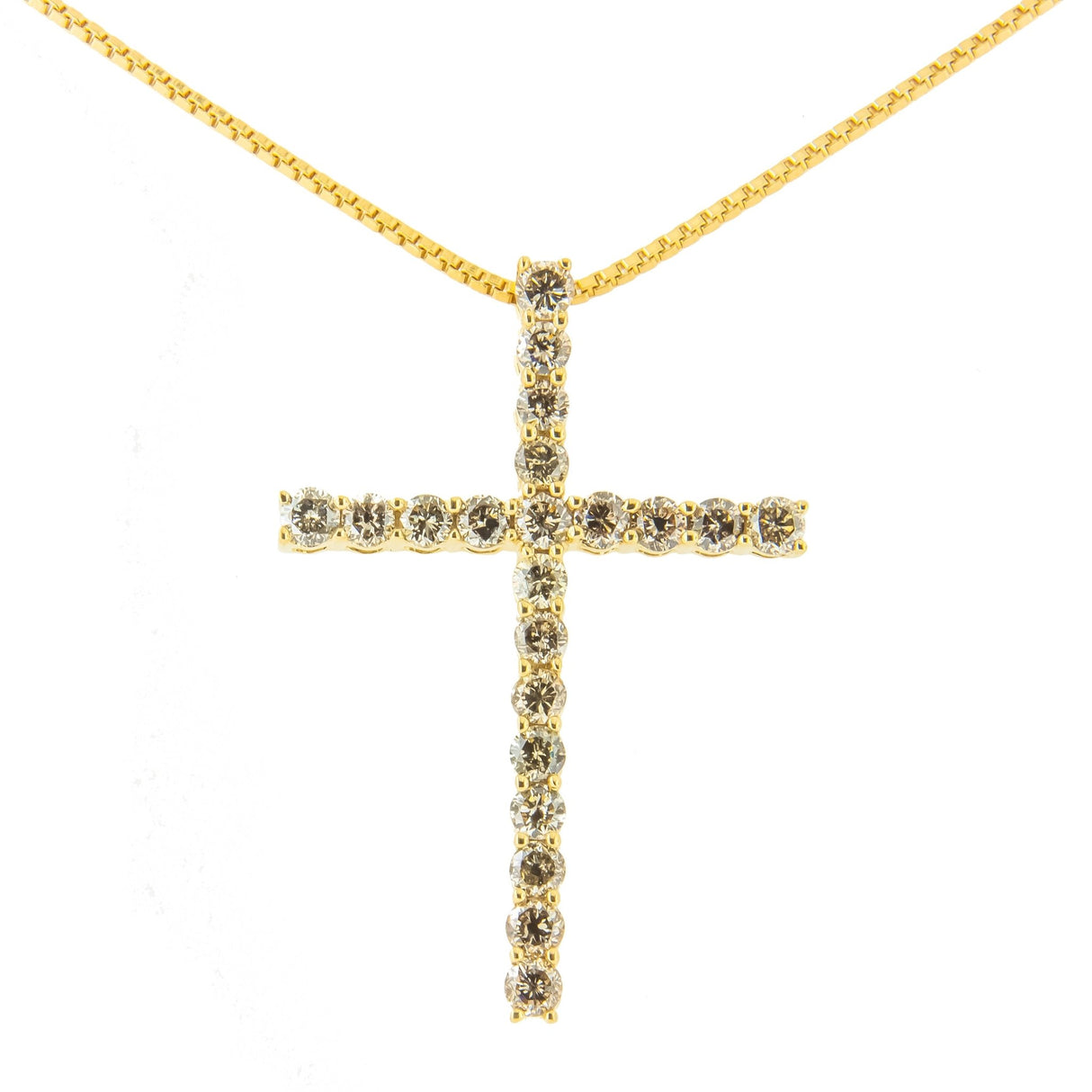 14K Yellow Gold Plated .925 Sterling Silver 1.0 Cttw Champagne Diamond Gold Cross Pendant Necklace For Women (K-L Color, I1-I2 Clarity)- 18 Inch - Tuesday Morning-Pendant Necklace