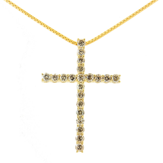 14K Yellow Gold Plated .925 Sterling Silver 1.0 Cttw Champagne Diamond Gold Cross Pendant Necklace For Women (K-L Color, I1-I2 Clarity)- 18 Inch - Tuesday Morning-Pendant Necklace