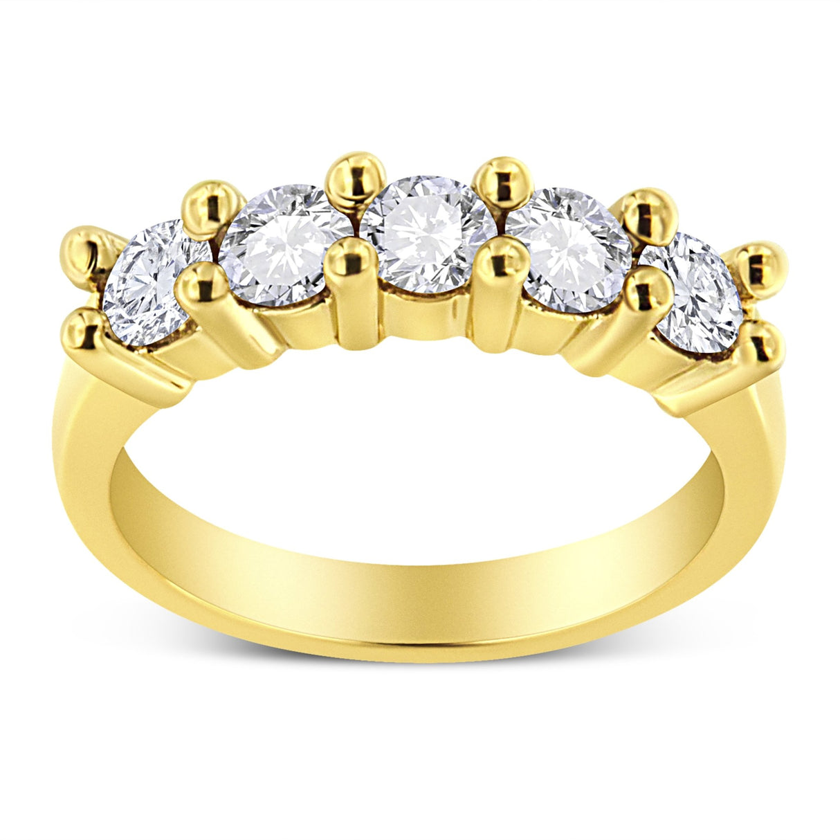 14K Yellow Gold Plated .925 Sterling Silver 1.0 Cttw Shared Prong-Set Round Diamond 5 Stone Band Ring (J-K Color, I1-I2 Clarity) - Size 6 - Tuesday Morning-Rings