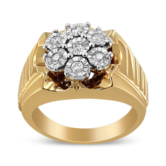 14K Yellow Gold Plated .925 Sterling Silver 1/3 Cttw Miracle-Set Floral Diamond Cluster Ring (I-J Color, I1-I2 Clarity) - Size 11 - Tuesday Morning-Rings
