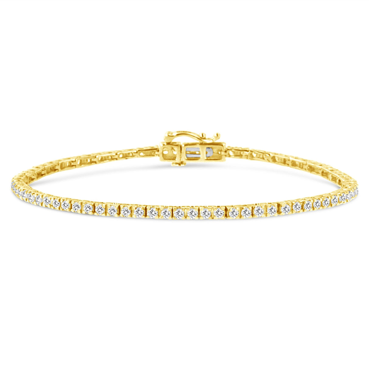 14K Yellow Gold Plated .925 Sterling Silver 2.0 Cttw Diamond Classic Link Tennis Bracelet (K-L Color, I2-I3 Clarity) - 7-1/4" - Tuesday Morning-Tennis Bracelets