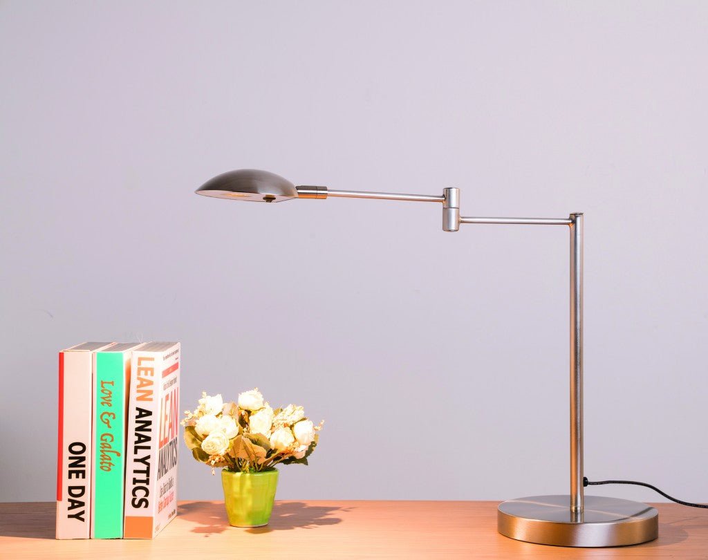 16" Silver Metal Desk Table Lamp With Silver Shade - Tuesday Morning-Table Lamps