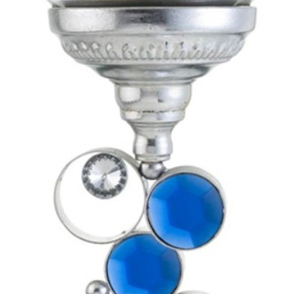 18" Silver and Blue Faux Crystal Bling Hurricane Candle Holder - Tuesday Morning-Candle Holders