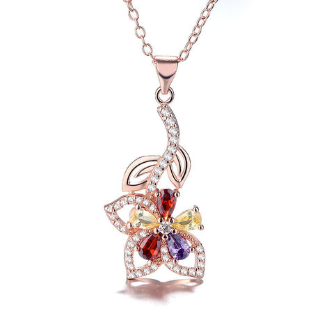 18k Rose Gold Over Sterling Multi Color Crystal Pendant Necklace - Tuesday Morning-Pendant Necklaces