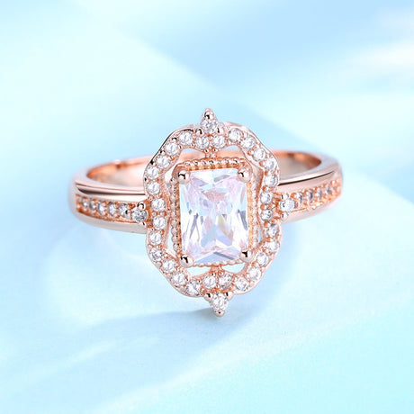 18K Rose Gold Swarovski Crystal Vintage Diamond Engagement Ring - Tuesday Morning-Engagement Rings