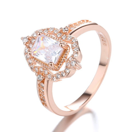 18K Rose Gold Swarovski Crystal Vintage Diamond Engagement Ring - Tuesday Morning-Engagement Rings