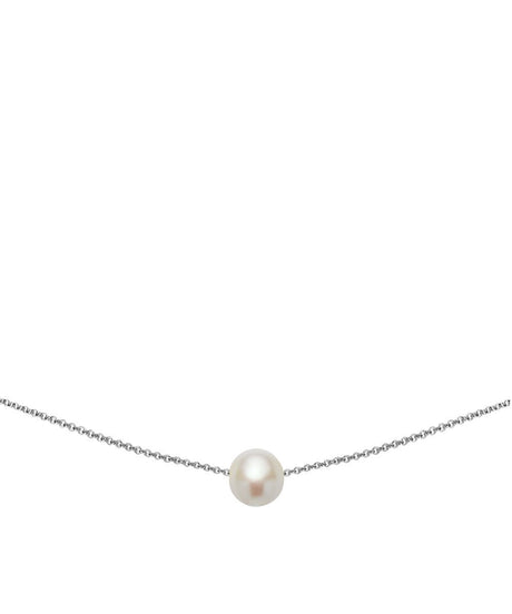 18K White Gold Faux Pearl Box Chain Pendant Necklace - Tuesday Morning-Pendant Necklaces