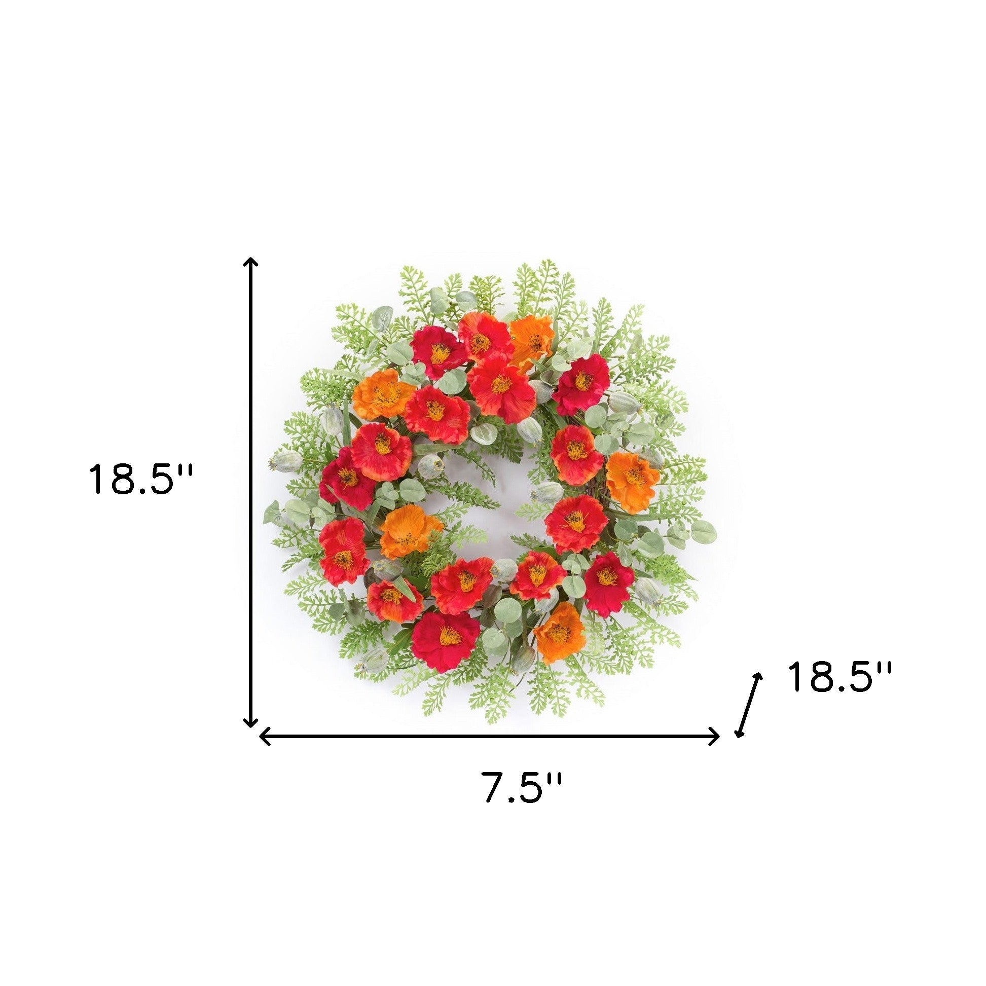 19" Red Orange Artificial Poppy Wreath - Tuesday Morning-Wreaths