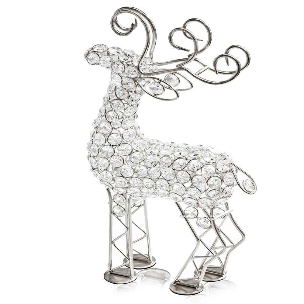 19" Silver Faux Crystal Bling Reindeer - Tuesday Morning-Sculptures