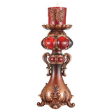 20" Brown and Red Faux Marble Tabletop Candle Holder and Candle - Tuesday Morning-Candle Holders