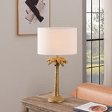 22" Gold Tropical Coconut Tree Table Lamp With White Drum Shade - Tuesday Morning-Table Lamps