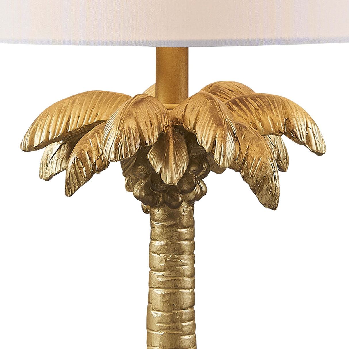 22" Gold Tropical Coconut Tree Table Lamp With White Drum Shade - Tuesday Morning-Table Lamps