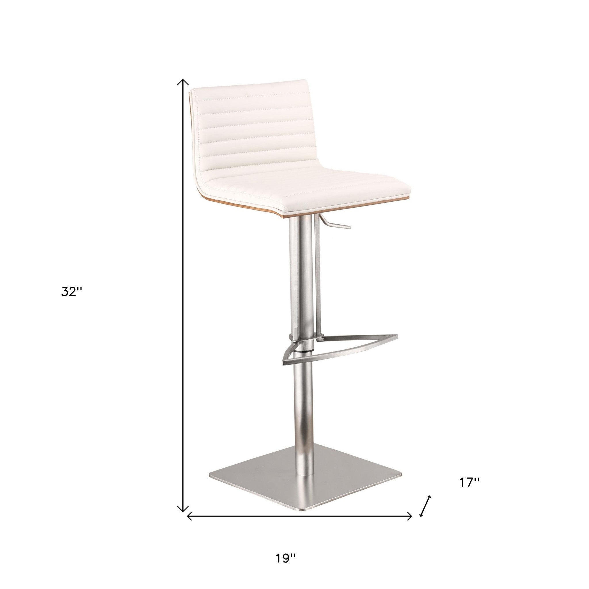 22" White And Silver Iron Swivel Low Back Adjustable Height Bar Chair - Tuesday Morning-Bar Chairs