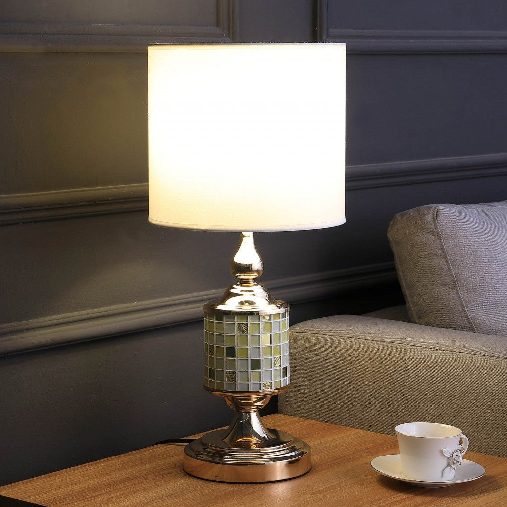 23" Gold Bedside Table Lamp With White Drum Shade - Tuesday Morning-Table Lamps