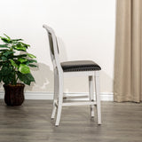 24" Counter Stool, Antique White Finish, Black Leather Seat - Tuesday Morning-Chairs & Seating