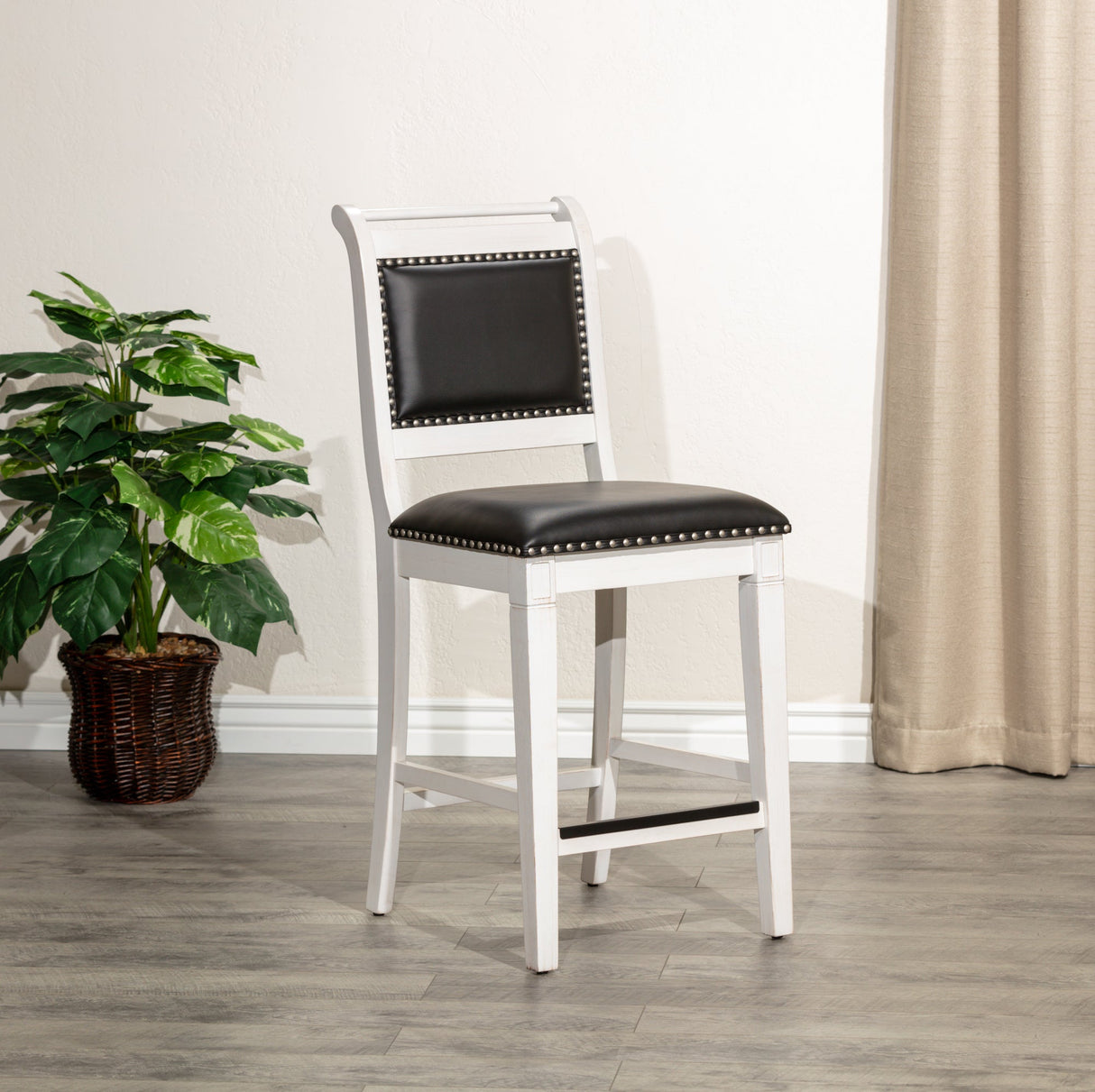 24-counter-stool,-antique-white-finish,-black-leather-seat-Table-&-Bar-Stools