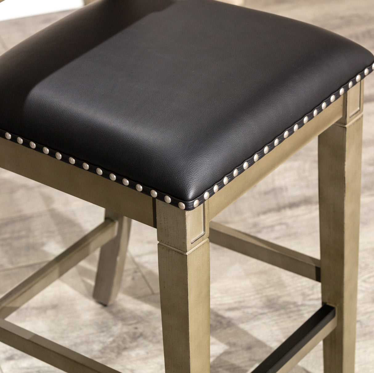 24" Stool, Weathered Gray Finish, Black Leather Seat - Tuesday Morning-Chairs & Seating