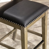 24" Stool, Weathered Gray Finish, Black Leather Seat - Tuesday Morning-Chairs & Seating
