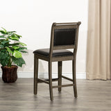 24" Stool, Weathered Gray Finish, Black Leather Seat - Tuesday Morning-Chairs & Seating