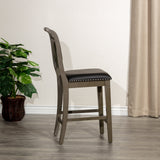 24" Stool, Weathered Gray Finish, Black Leather Seat - Tuesday Morning-Chairs & Seating