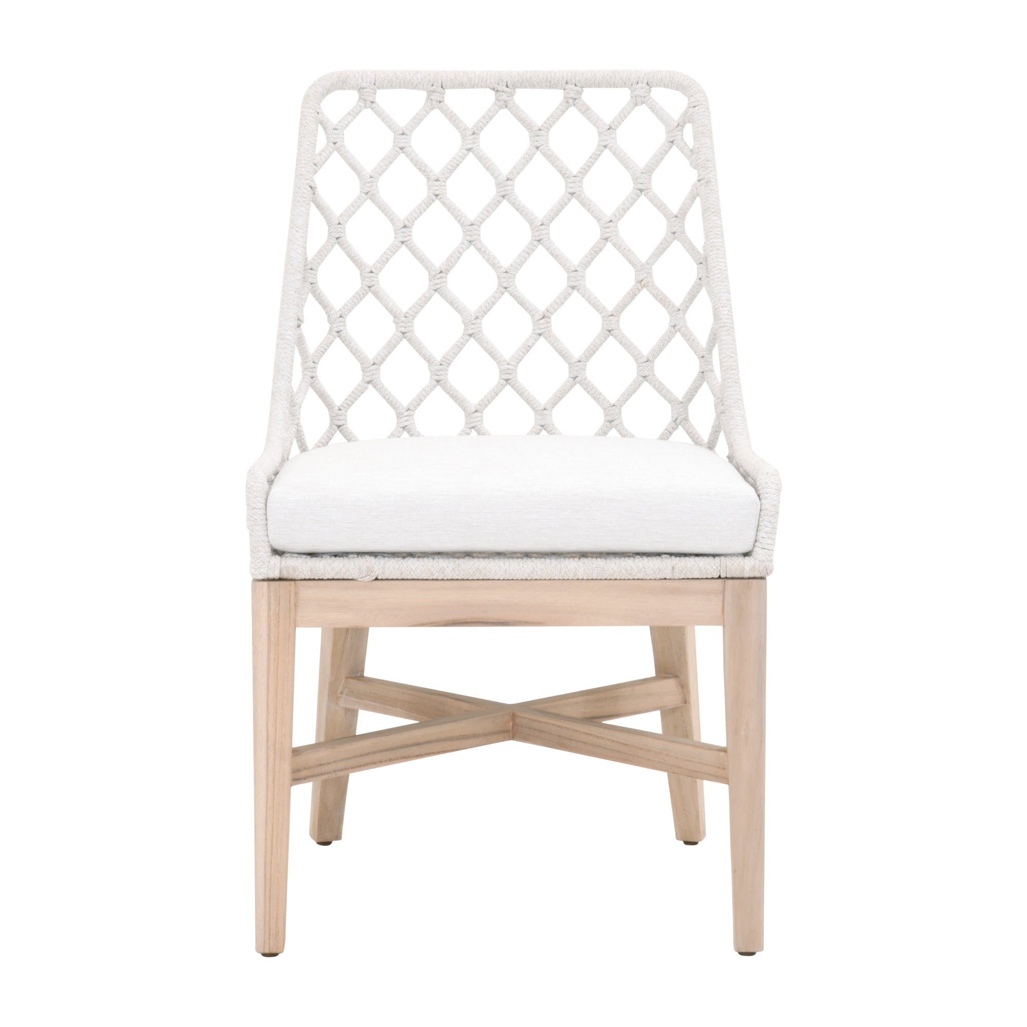 24" White And Natural Solid Wood Dining Chair With White Cushion - Tuesday Morning-Outdoor Chairs