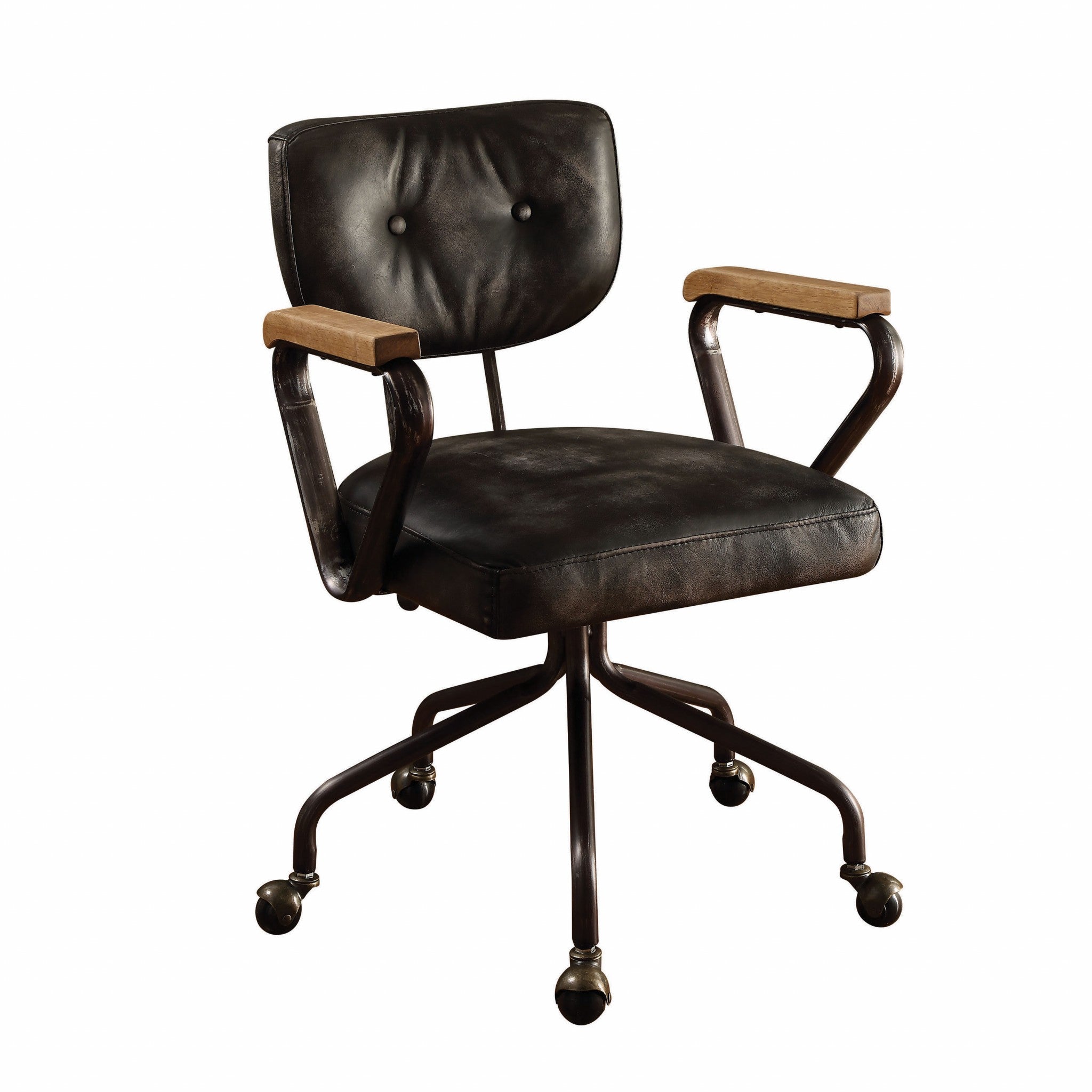 Black-Faux-Leather-Tufted-Seat-Swivel-Adjustable-Task-Chair-Leather-Back-Steel-Frame-Office-Chairs