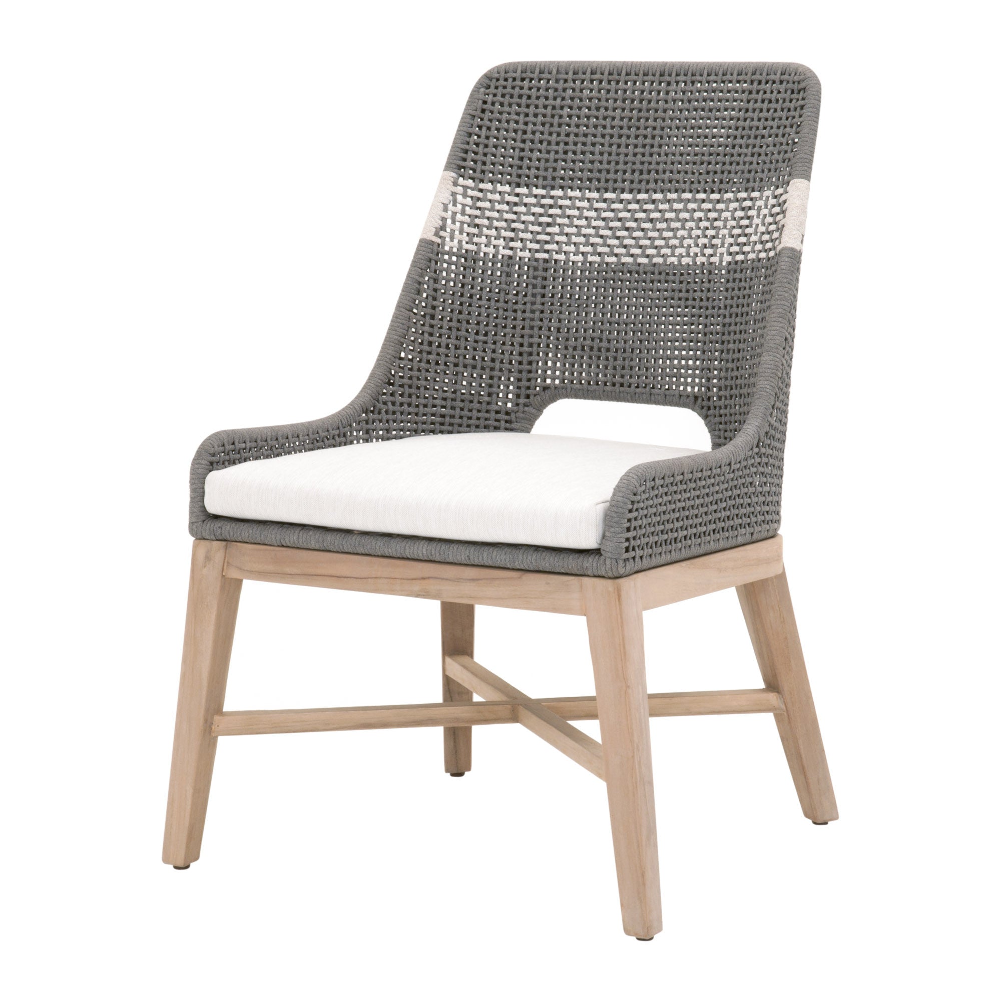 25" Set Of Two Gray And Natural Solid Wood Dining Chair With Light Gray Cushion - Tuesday Morning-Outdoor Chairs