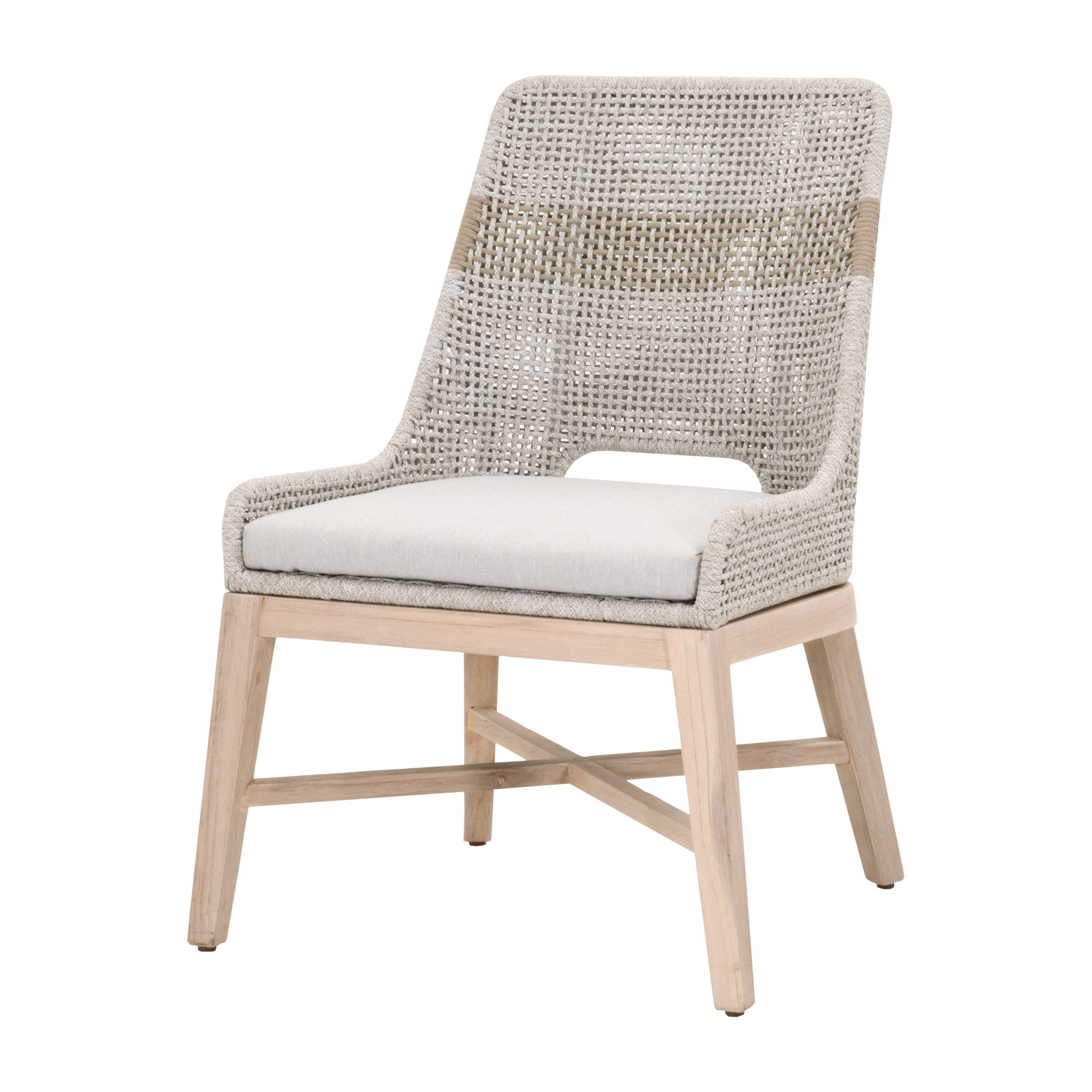 25" Set Of Two Taupe And Natural Solid Wood Dining Chair With Gray Cushion - Tuesday Morning-Outdoor Chairs